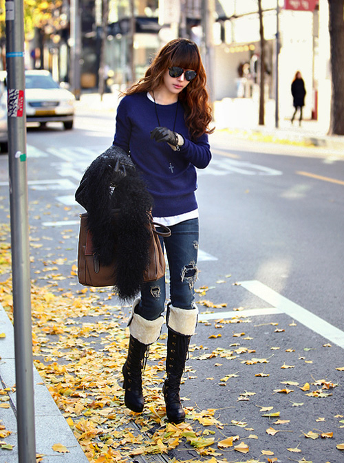 Sự kết hợp ngọt ngào từ quần jeans và áo len