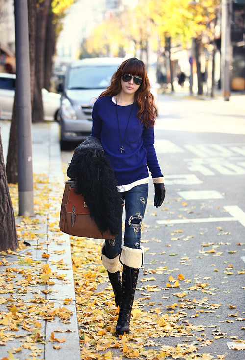 Sự kết hợp ngọt ngào từ quần jeans và áo len